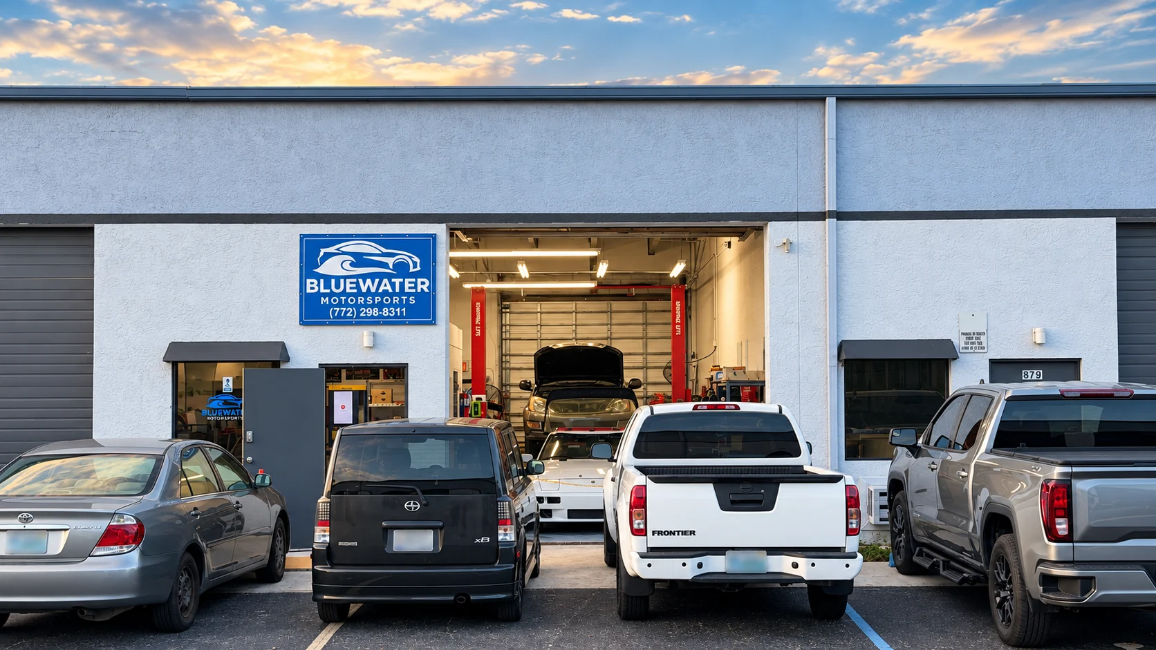Front of the Blue Water Motorsports workshop